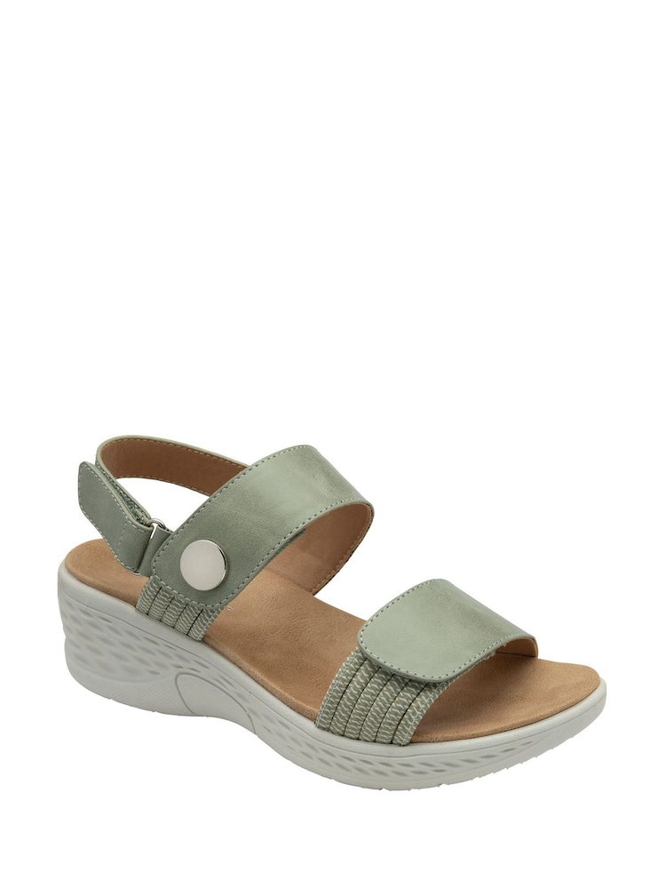 Dunlop Green Twin Strap Touch Fasten Wedge Sandals - Image 1 of 4