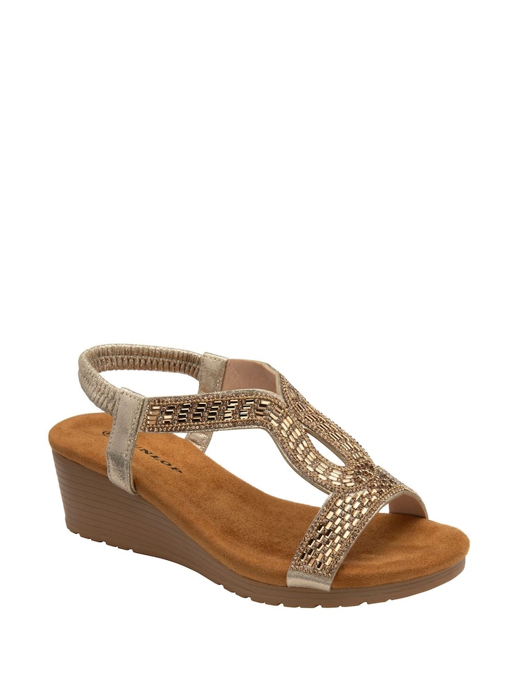 Dunlop Gold Tear-Drop Wedge Elasticated Sandals - Image 1 of 4
