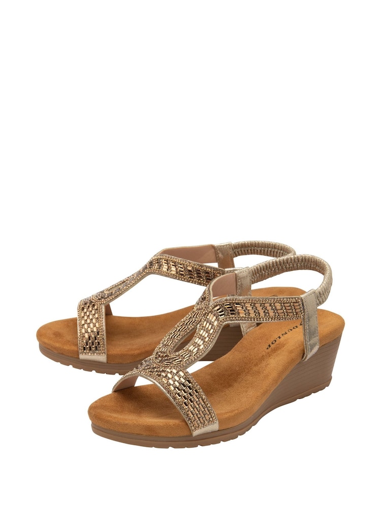 Dunlop Gold Tear-Drop Wedge Elasticated Sandals - Image 2 of 4