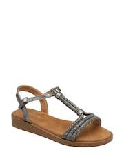 Dunlop Grey T-Bar Buckle Sandals - Image 1 of 4