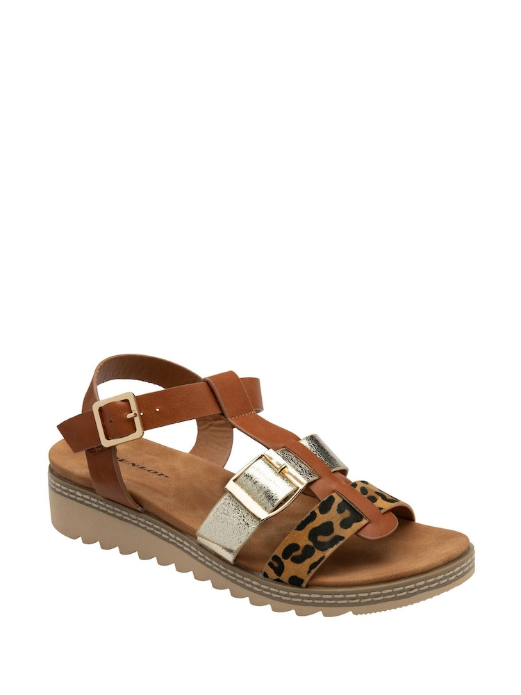 Dunlop Brown Twin Strap T-Bar Buckle Sandals - Image 1 of 4