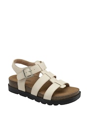 كريم - Dunlop Leather Strap Buckle Wedge Sandals - صورة 1 من 4