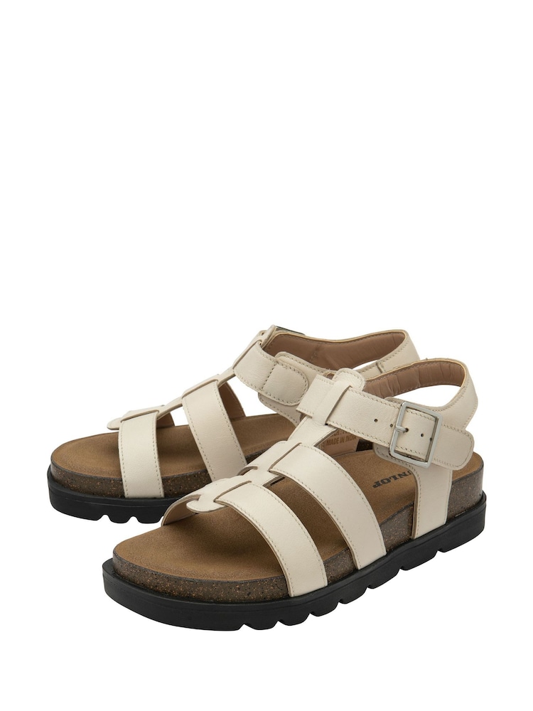 كريم - Dunlop Leather Strap Buckle Wedge Sandals - صورة 2 من 4