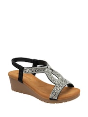 Dunlop Black Tear-Drop Wedge Elasticated Sandals - Image 1 of 3