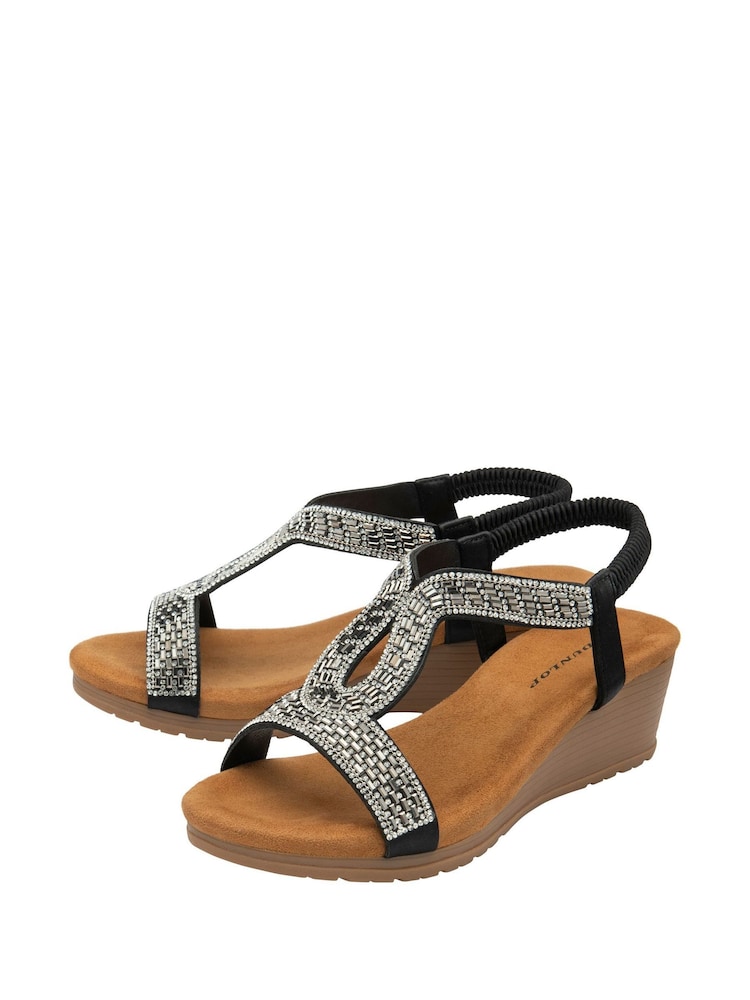 Negro - Sandalias elásticas con cuña en forma de lágrima de Dunlop - Imagen 2 de 3 Negro - Sandalias elásticas con cuña en forma de lágrima de Dunlop - Imagen 2 de 3