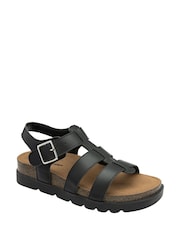 Dunlop Black Leather Strap Buckle Wedge Sandals - Image 1 of 4