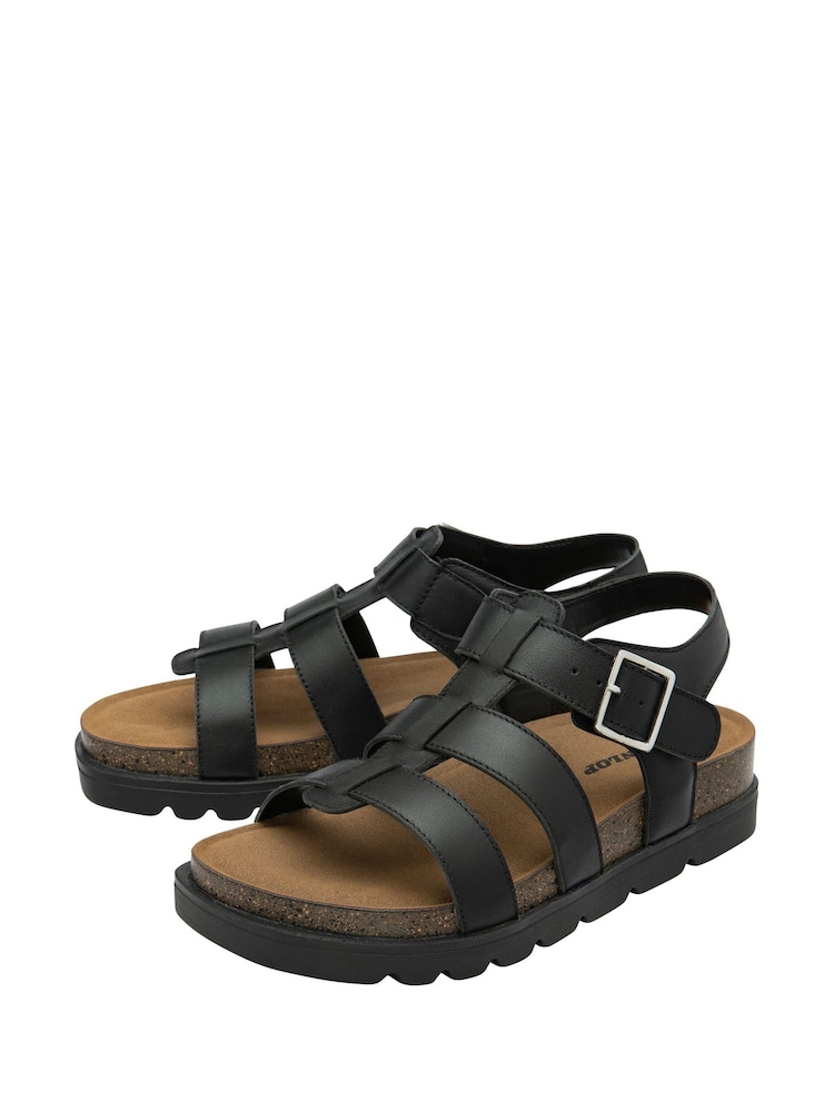 Dunlop Black Leather Strap Buckle Wedge Sandals - Image 2 of 4
