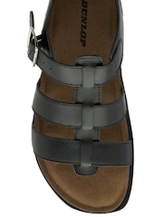 Dunlop Black Leather Strap Buckle Wedge Sandals - Image 4 of 4