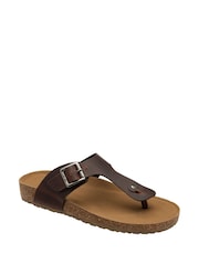 Dunlop Brown Mens Toe-Post Leather Mules - Image 1 of 4