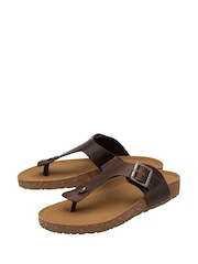 Dunlop Brown Mens Toe-Post Leather Mules - Image 2 of 4