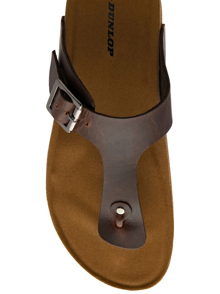 Dunlop Brown Mens Toe-Post Leather Mules - Image 4 of 4