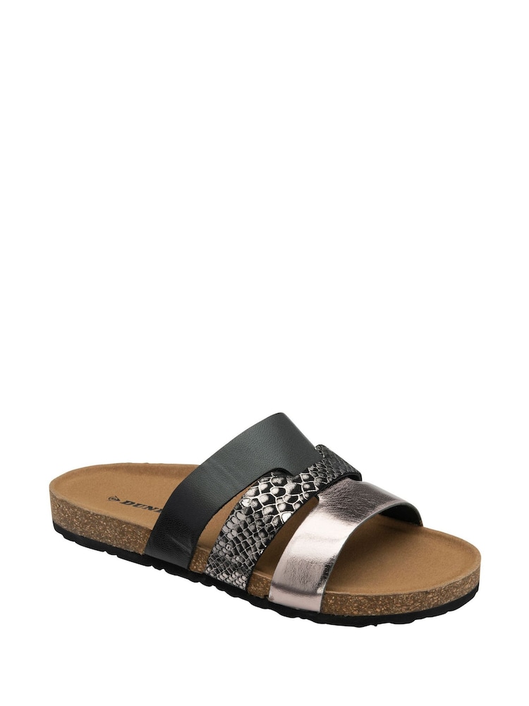 Dunlop Black Leather Multi-Strap Mules Sandals - Image 1 of 4