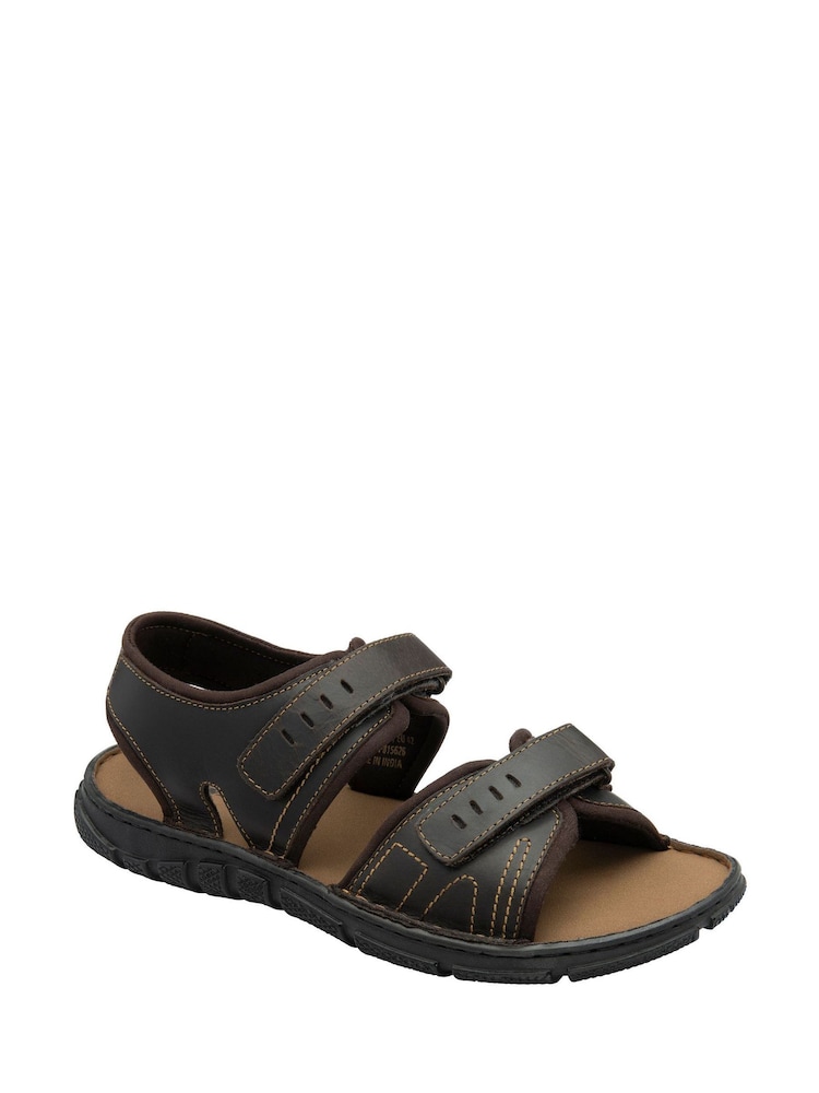 Dunlop Brown Mens Leather Twin Strap Sandals - Image 1 of 4