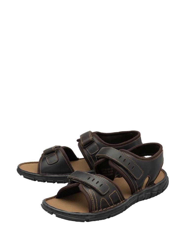 Dunlop Brown Mens Leather Twin Strap Sandals - Image 2 of 4