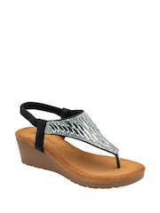 Dunlop Black Toe-Post Wedge Elasticated Sandals - Image 1 of 4