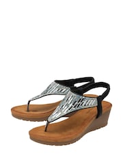 Dunlop Black Toe-Post Wedge Elasticated Sandals - Image 2 of 4