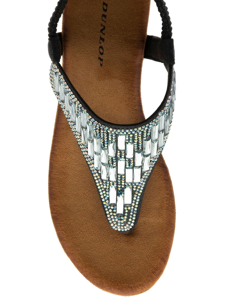 Dunlop Black Toe-Post Wedge Elasticated Sandals - Image 4 of 4