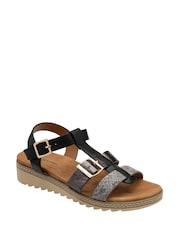Dunlop Black Twin Strap T-Bar Buckle Sandals - Image 1 of 4
