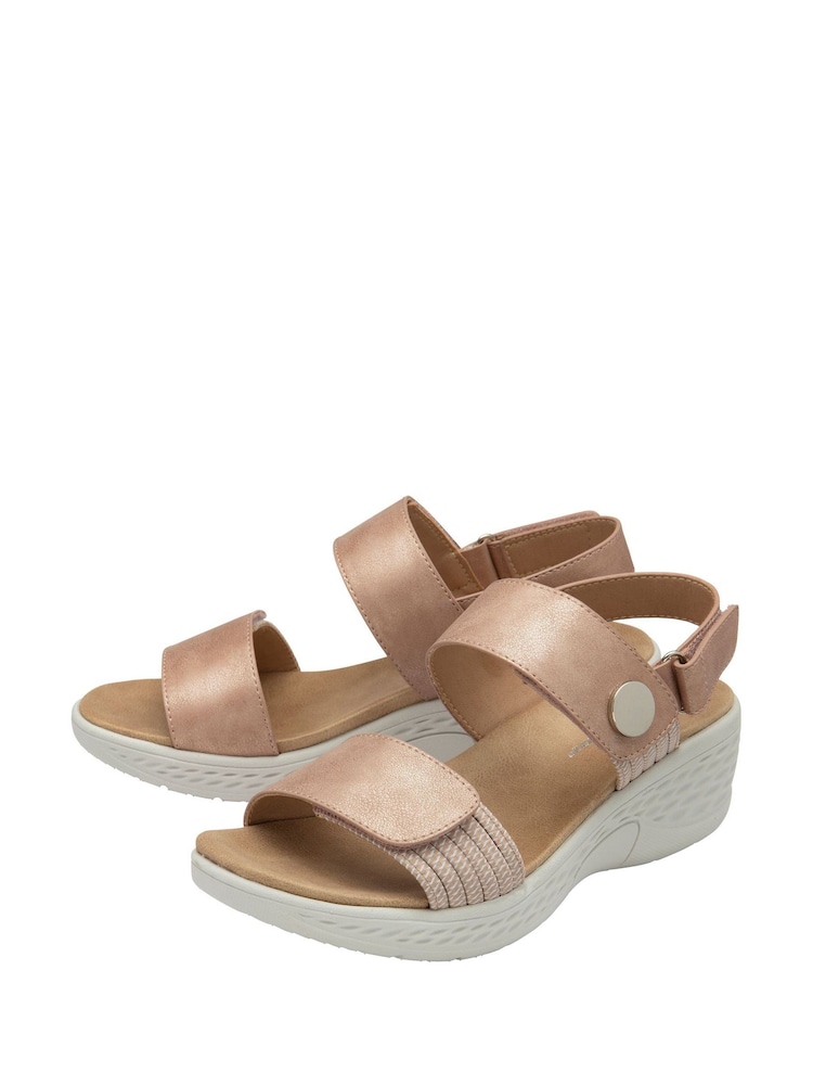 Dunlop Pink Twin Strap Touch Fasten Wedge Sandals - Image 2 of 4