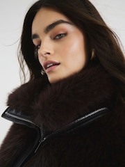 River Island Brown Faux Fur Trim Biker Jacket - Image 4 of 6