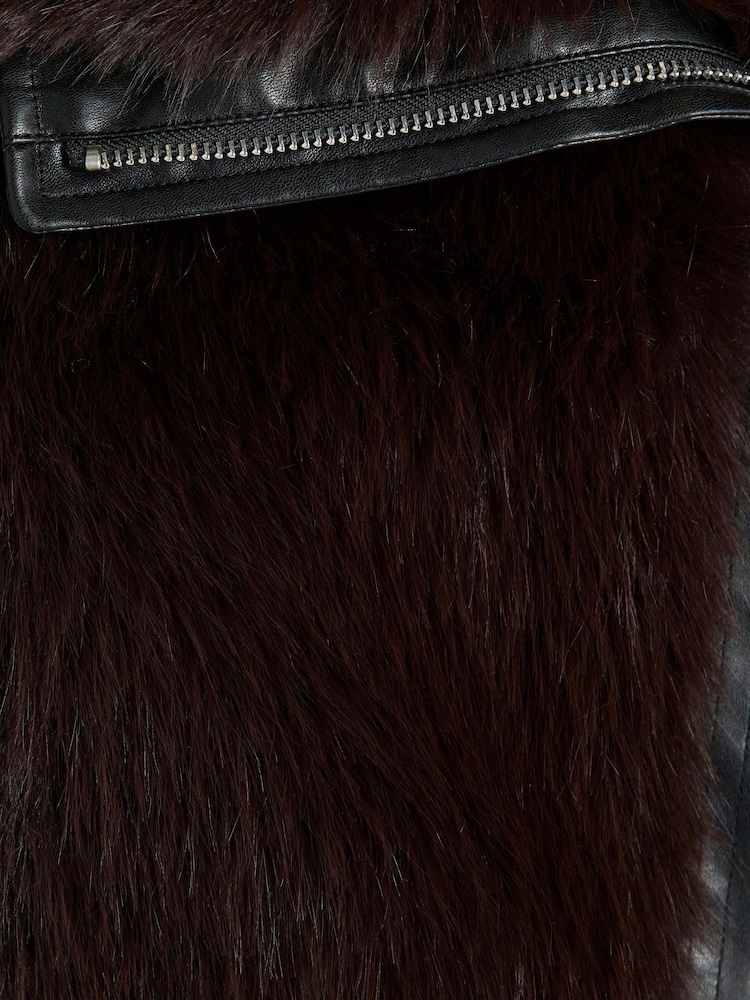 River Island Brown Faux Fur Trim Biker Jacket - Image 6 of 6