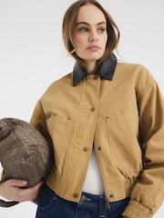 River Island куртка-пилот из 100хлопка с воротником из искусственной кожи River Island - Изображение 1 из 6