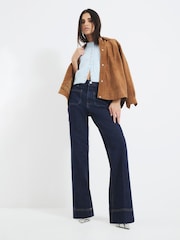 River Island Blue High Rise Pocket Front Wide Leg Jeans - Image 1 of 6