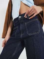 River Island Blue High Rise Pocket Front Wide Leg Jeans - Image 3 of 6