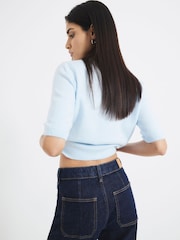 River Island Blue High Rise Pocket Front Wide Leg Jeans - Image 4 of 6