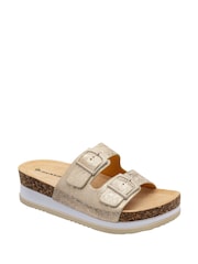 Dunlop Gold Twin Strap Wedge Footbed Mules - Image 1 of 4