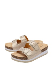 Dunlop Gold Twin Strap Wedge Footbed Mules - Image 2 of 4