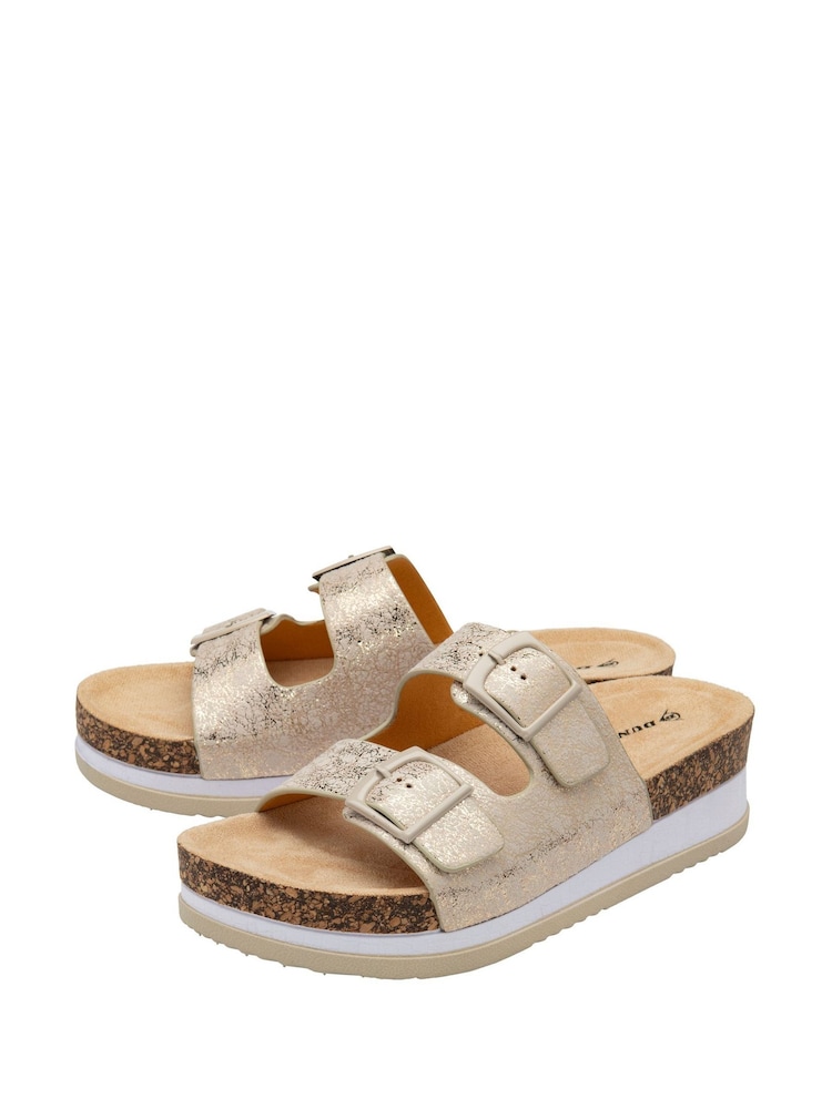 Dunlop Gold Twin Strap Wedge Footbed Mules - Image 2 of 4