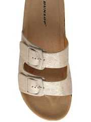 Dunlop Gold Twin Strap Wedge Footbed Mules - Image 4 of 4