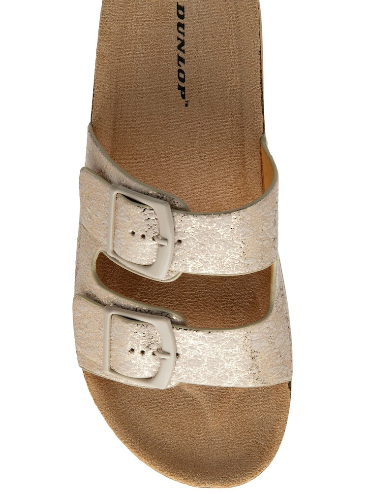 Dunlop Gold Twin Strap Wedge Footbed Mules - Image 4 of 4