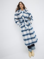 River Island Blue Check Belted Coat - Image 1 of 6