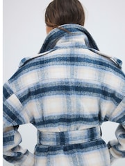 River Island Blue Check Belted Coat - Image 4 of 6