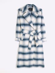 River Island Blue Check Belted Coat - Image 5 of 6