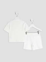 River Island White Boys Textured Revere Shirt amd Short Set - Image 2 of 5