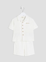 River Island White Boys Textured Revere Shirt amd Short Set - Image 3 of 5