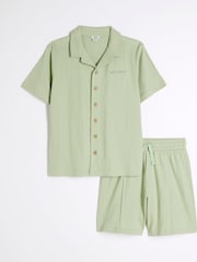 River Island Green Boys Textured Revere Shirt Set - Image 1 of 4