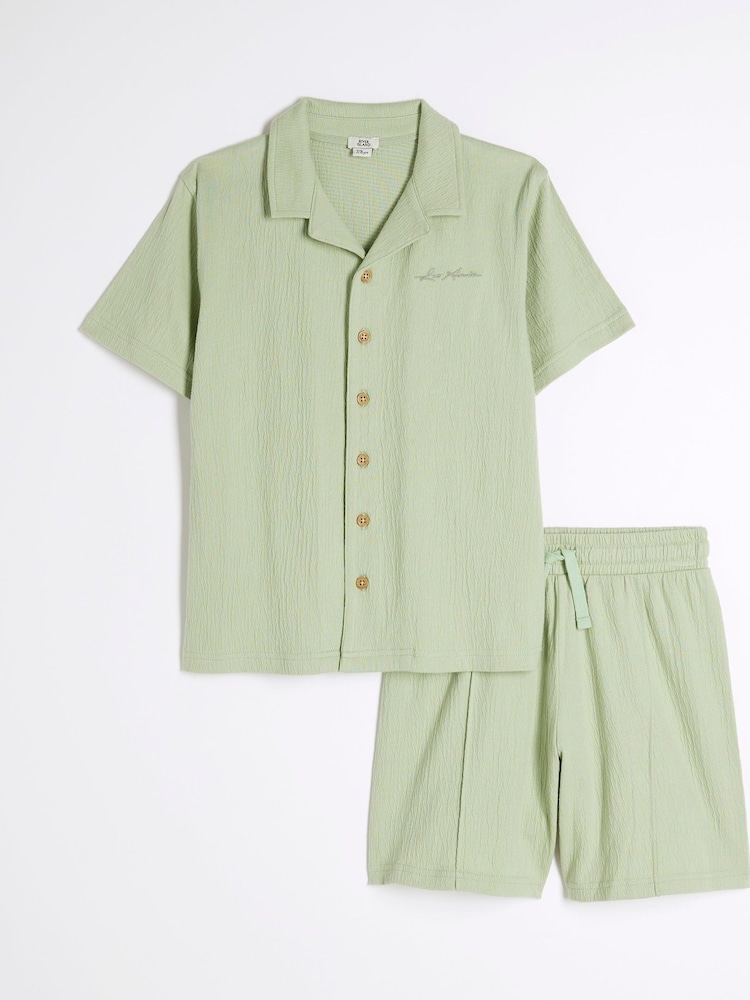 River Island Green Boys Textured Revere Shirt Set - Image 1 of 4