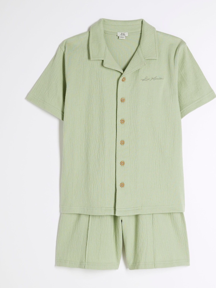 River Island Green Boys Textured Revere Shirt Set - Image 2 of 4