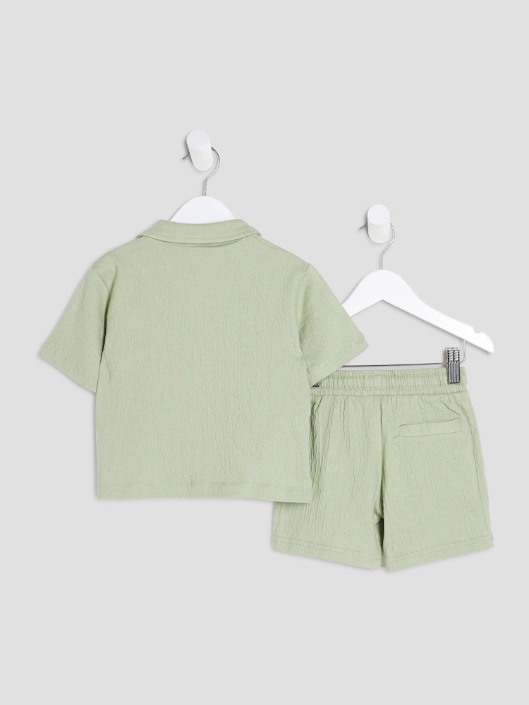 River Island Green Boys Textured Revere Shirt amd Short Set - Image 2 of 5