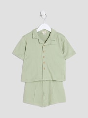 River Island Green Boys Textured Revere Shirt amd Short Set - Image 3 of 5