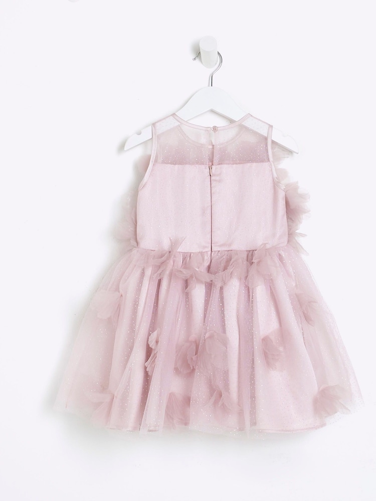 River Island Pink Girls 3D Floral Print Tulle Dress - Image 2 of 4