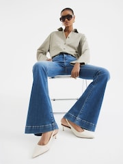 River Island Blue High Rise Tummy Hold Flare Jeans - Image 1 of 6
