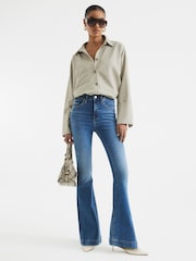 River Island Blue High Rise Tummy Hold Flare Jeans - Image 2 of 6