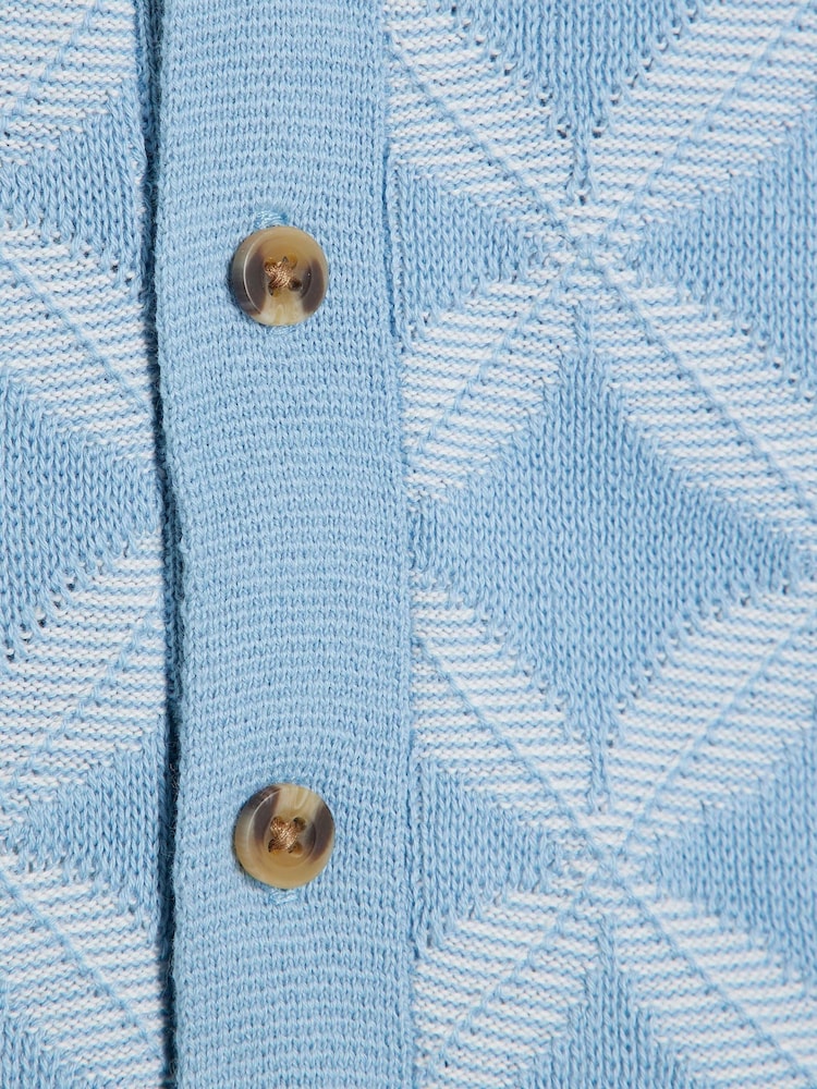 River Island Blue Regular Fit Boys Geo Revere 100% Cotton Polo Shorts Set - Image 10 of 10