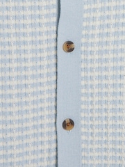 River Island Blue Boys Textured Revere Knit 100% Cotton Polo Shirt - Image 3 of 4