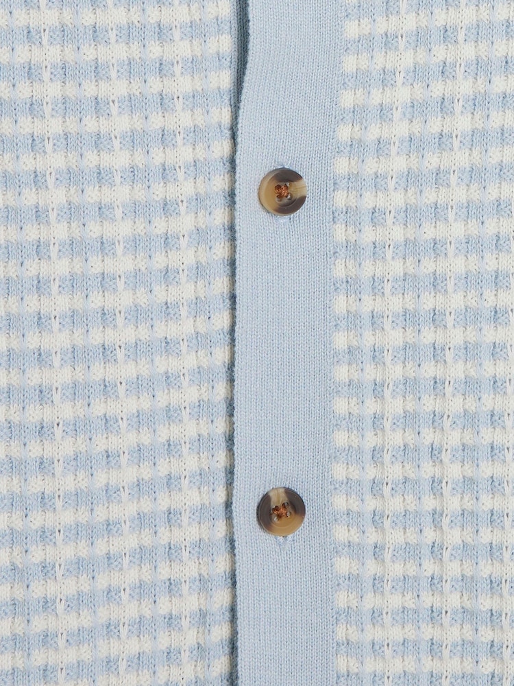 River Island Blue Boys Textured Revere Knit 100% Cotton Polo Shirt - Image 3 of 4